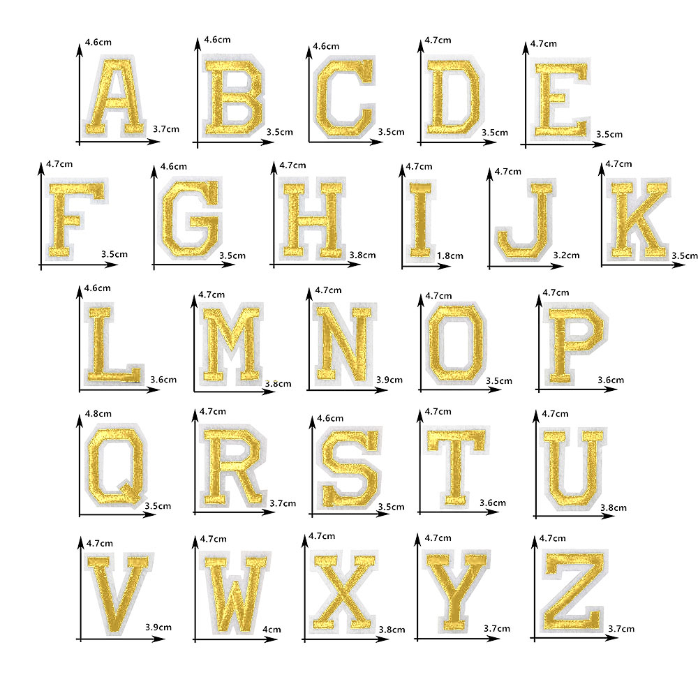 Embroidery Letter M - 26 English gold letters Hot-melt adhesive