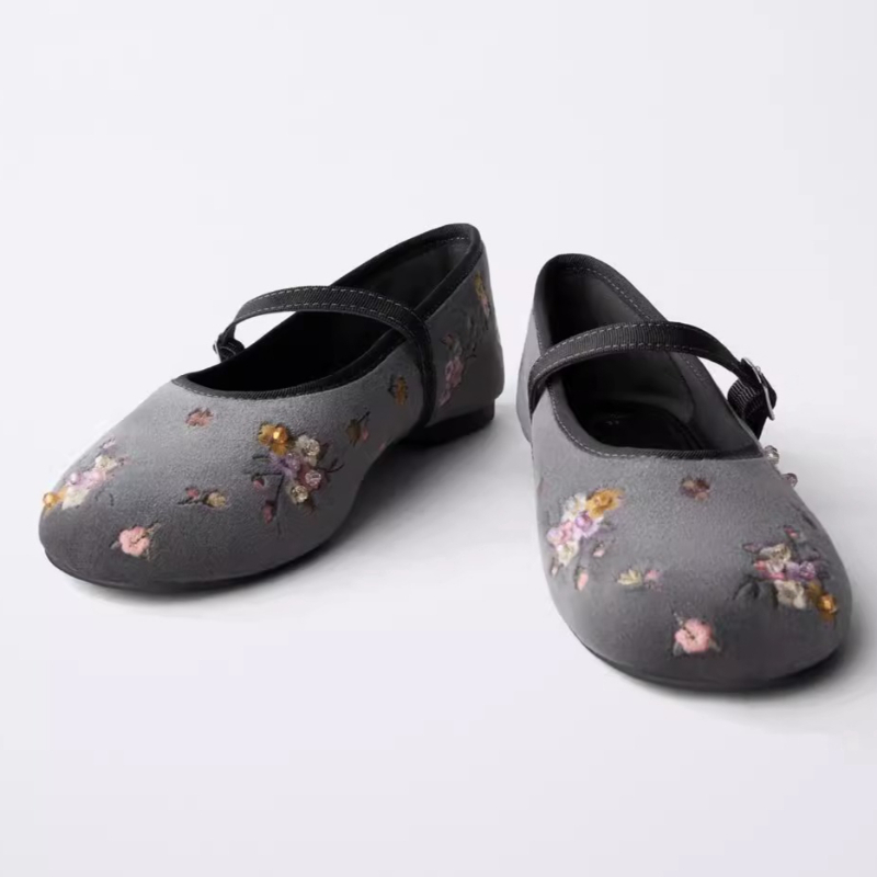 Embroidery Glass Beads - Luxury Velvet Embroidered Flower Ballet Flats