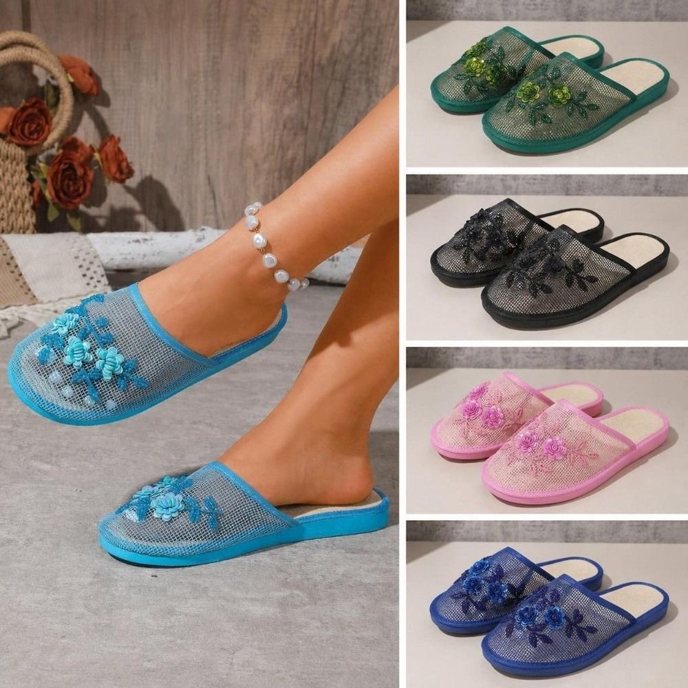 Embroidery Shoes - Fashion Flower Embroidery Mesh Sandals Non
