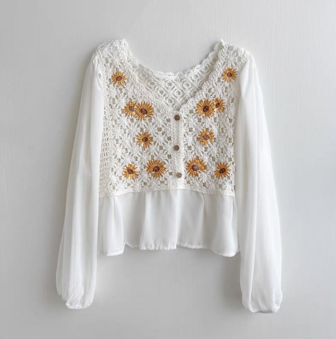 Crochet Top Chiffon Flower Emb - Embroidery Daisy 评论和价格