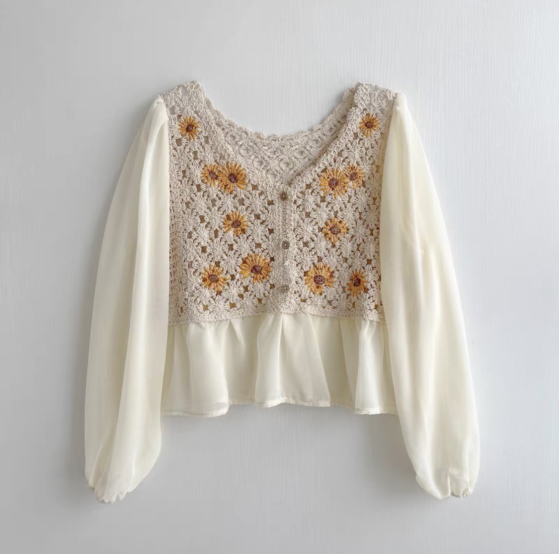 Crochet Top Chiffon Flower Emb - Embroidery Daisy 评论和价格