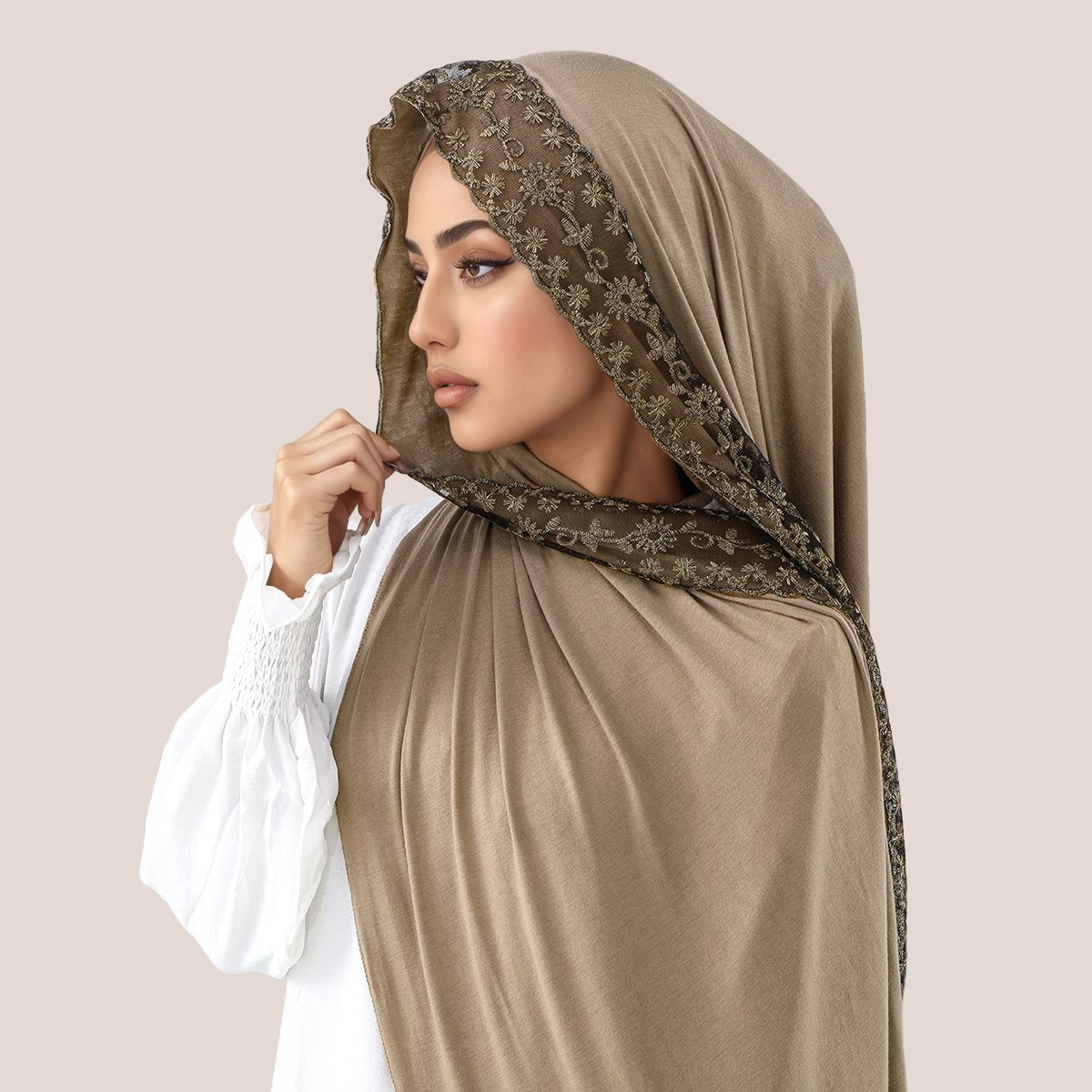 Lace Embroidery Cotton Jersey  - Embroidery Hijab 评论和价格