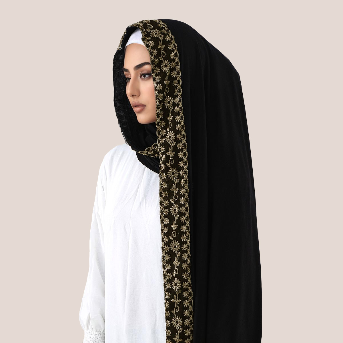 Lace Embroidery Cotton Jersey  - Embroidery Hijab 评论和价格