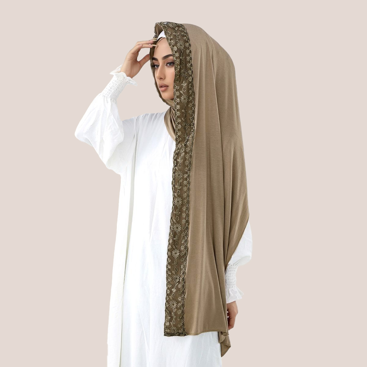 Lace Embroidery Cotton Jersey  - Embroidery Hijab 评论和价格