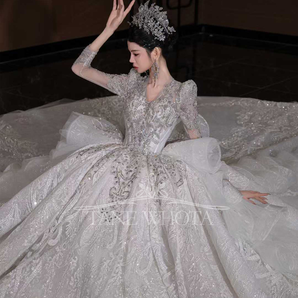 Luxury V Neck Wedding Dress Lo - Embroidery Organza 评论和价格
