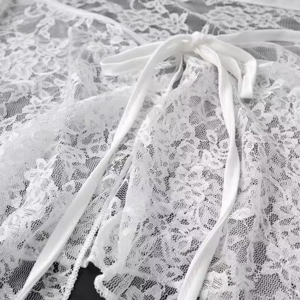 French Lacing Lace Mini Skirt  - Embroidery Apron 评论和价格
