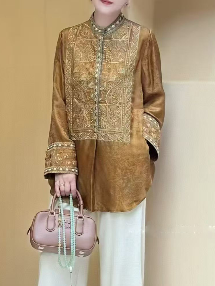 Summer Silk+Rayon Fabric New C - Embroidery Men Shirt 评论和价格