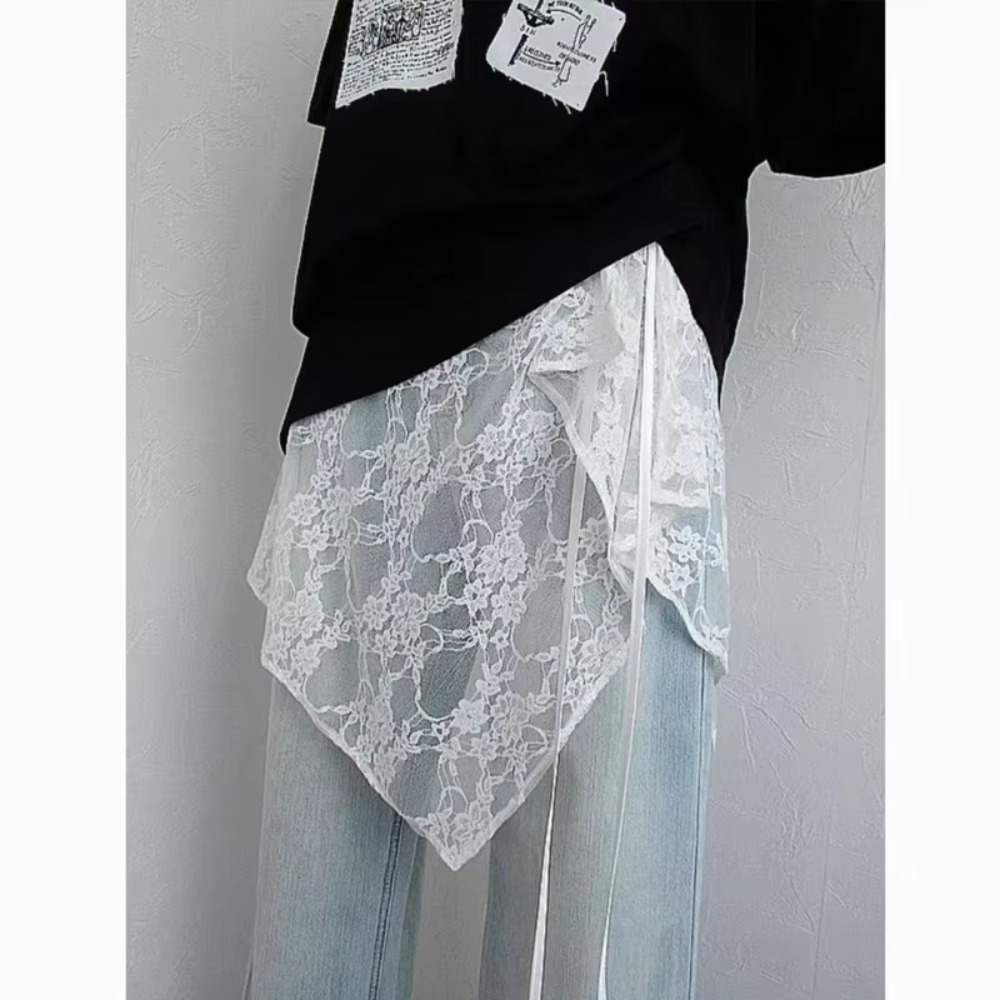 French Lacing Lace Mini Skirt  - Embroidery Apron 评论和价格