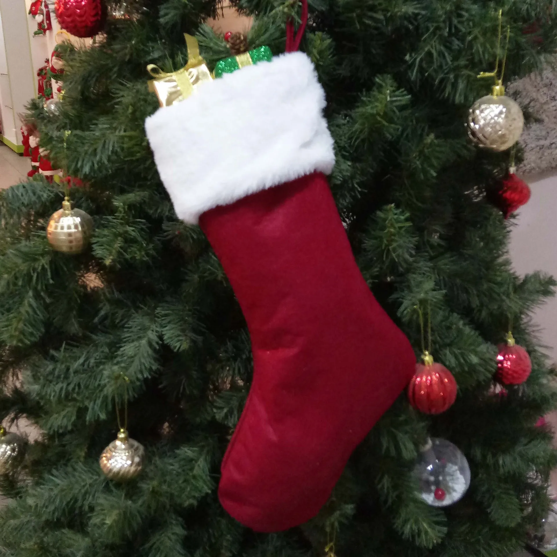 Red Santa Stocking Elk Snowfla - Embroidery Xmas Stocking 评论和价格