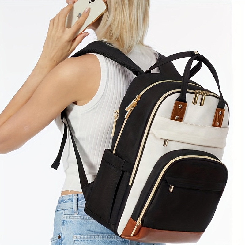 Women Two Tone Laptop Backpack - Embroidery Bag 评论和价格
