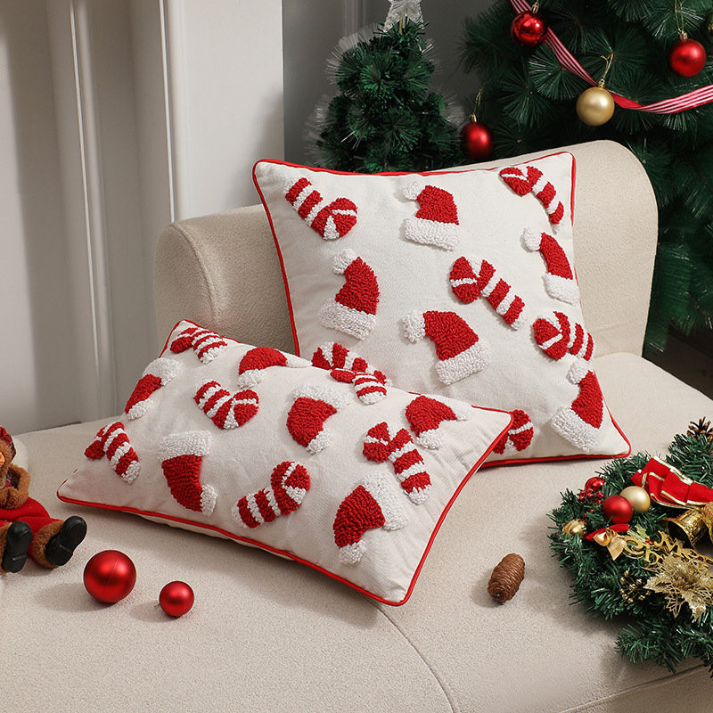 Red Christmas Pillow Cover Dec - Embroidery Xmas Ornaments 评论和价格