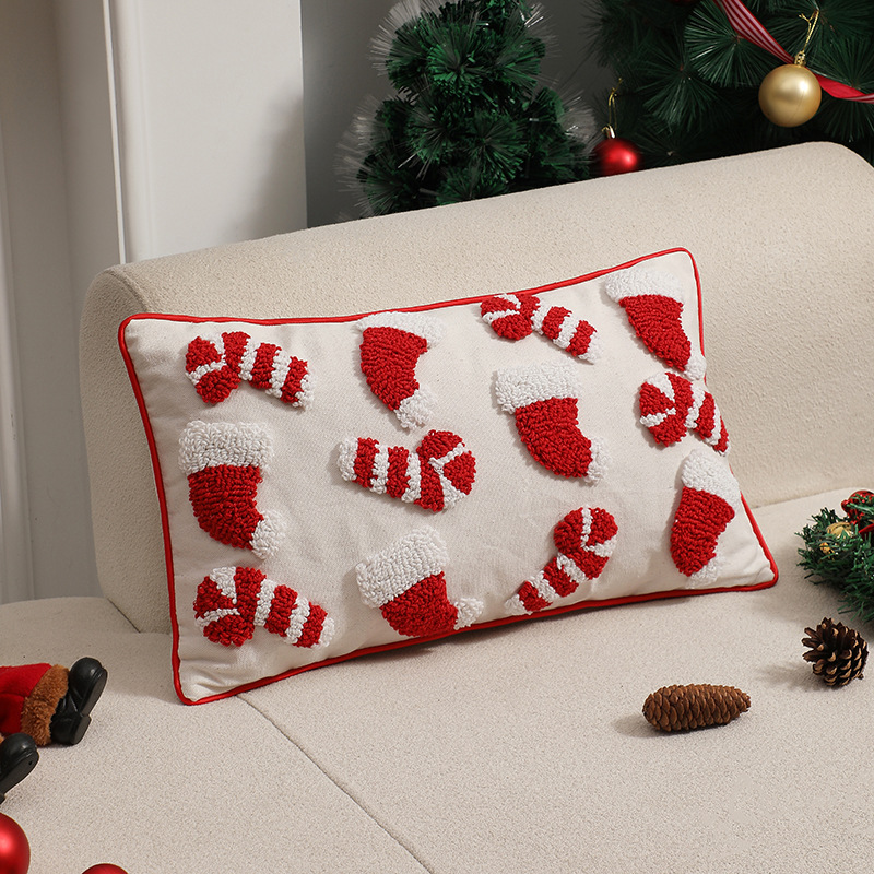 Red Christmas Pillow Cover Dec - Embroidery Xmas Ornaments 评论和价格
