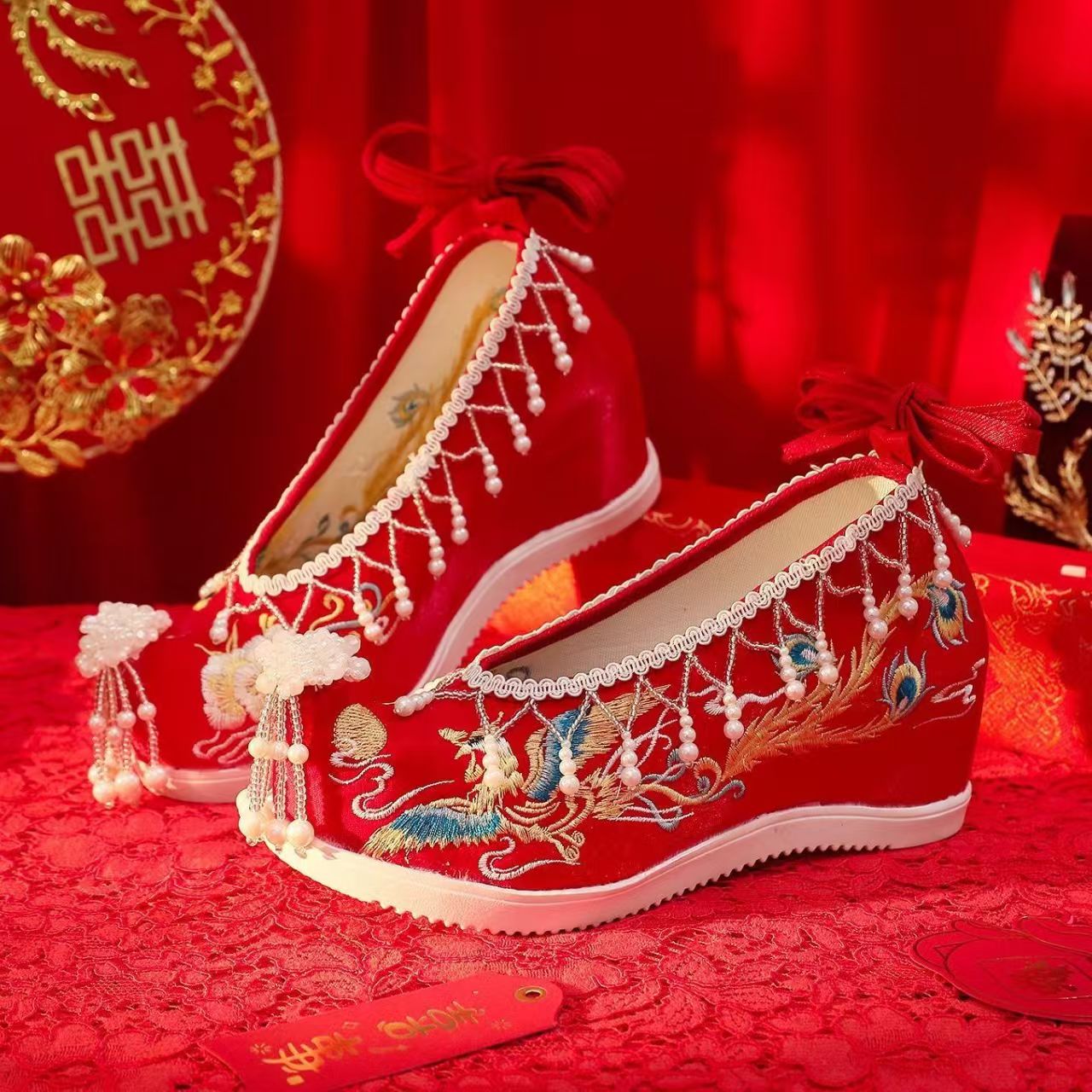 Women New Red Embroidered Wedd - Embroidery Shoes 评论和价格