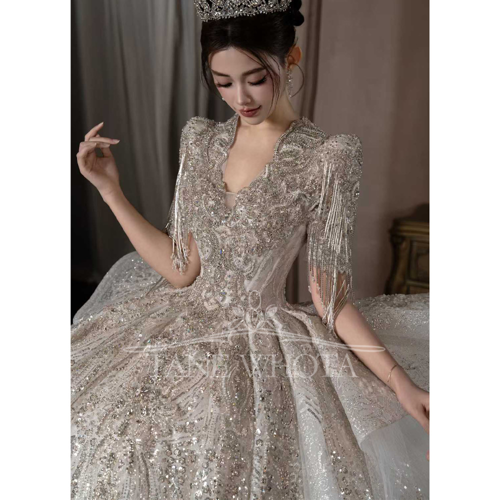 Luxury Scalloped Short Sleeve  - Embroidery Organza 评论和价格